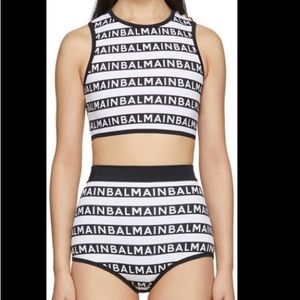 Balmain black and white Logo stripes Bikini
